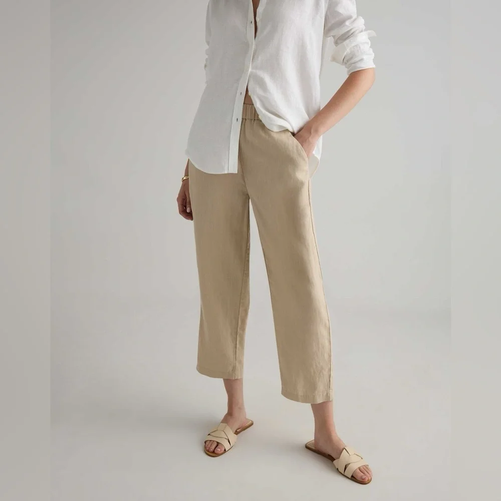 NWOT - Quince 100% European Linen Tapered Ankle Pant in Driftwood - Size S
